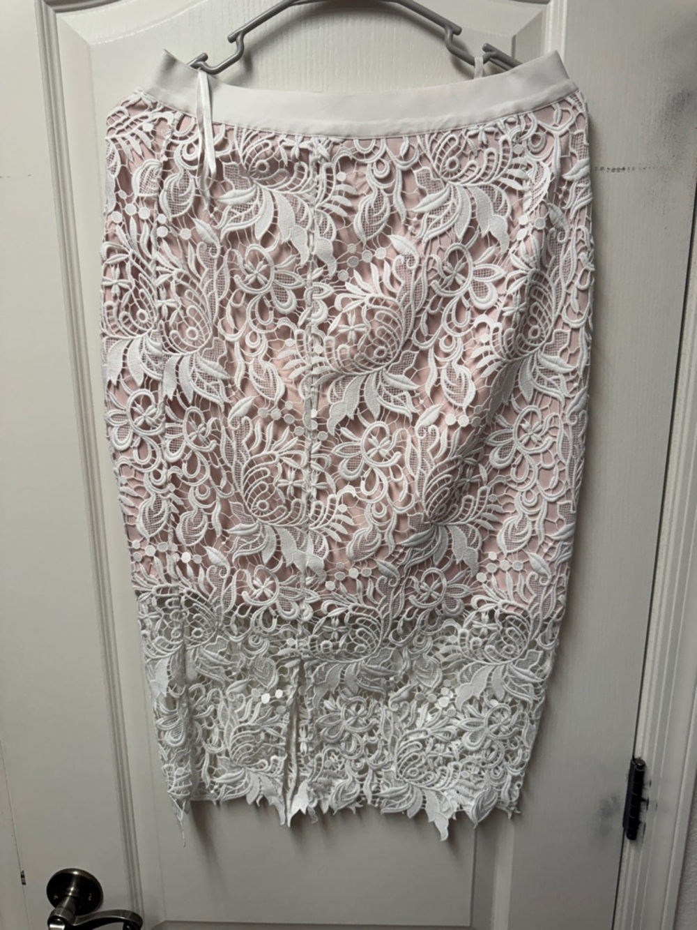Lace Overlay Pencil Skirt - Blush Pink and White